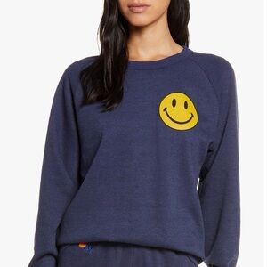 Aviator Nation Smiley 2 Crewneck Sweatshirt in Navy Sz XS